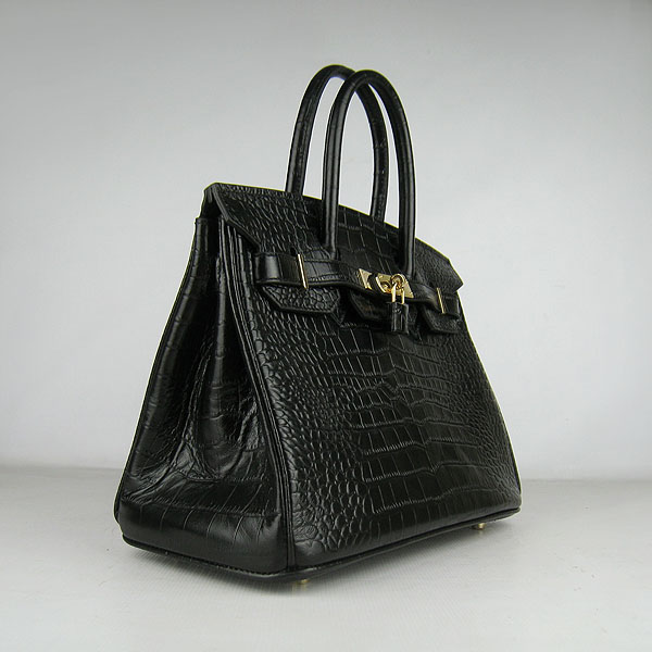 Replica Hermes Birkin 30cm Crocodile Veins Bag Black 6088 On Sale